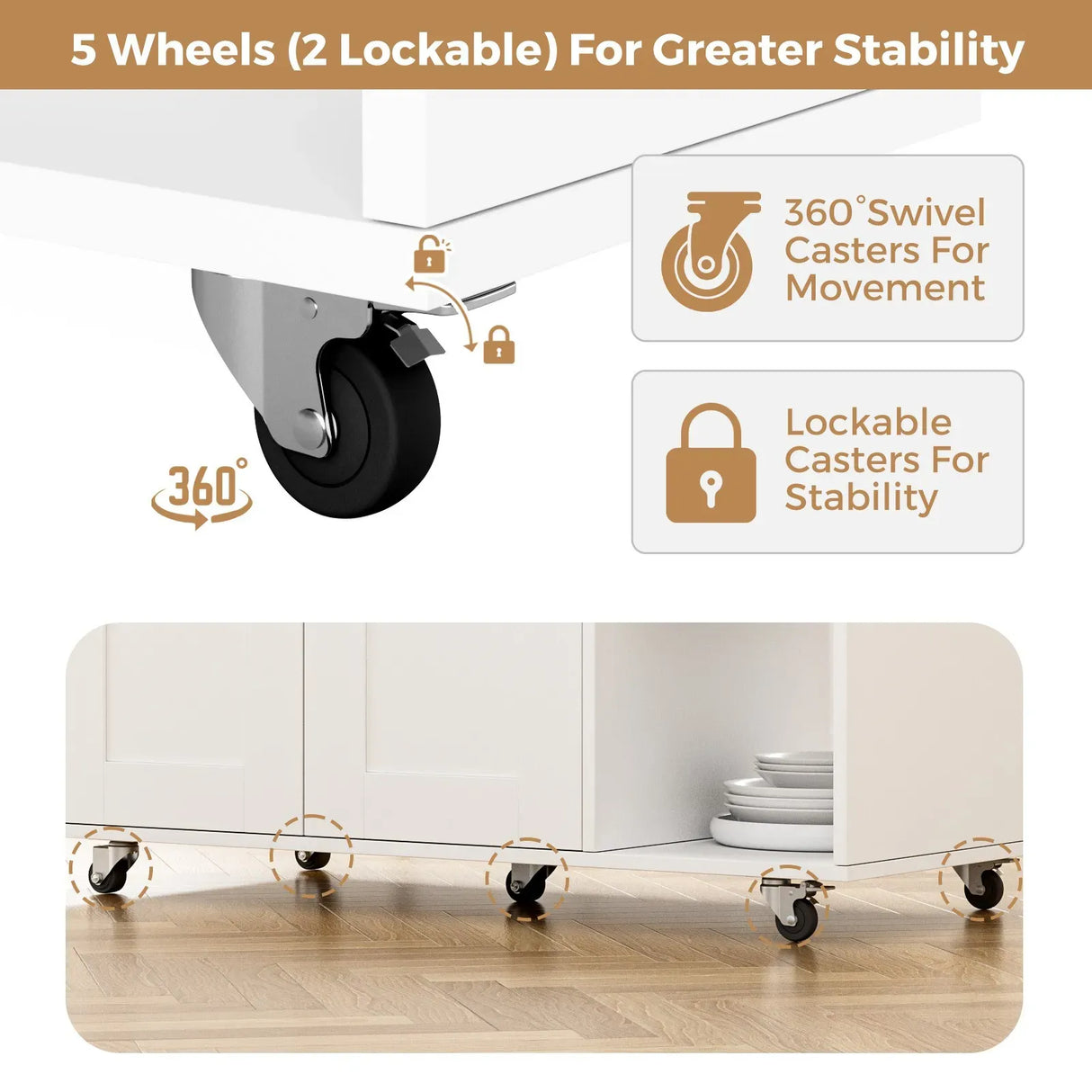 Kitchen Island Cart on Wheels with Charging Station, White, 83x38x82cm