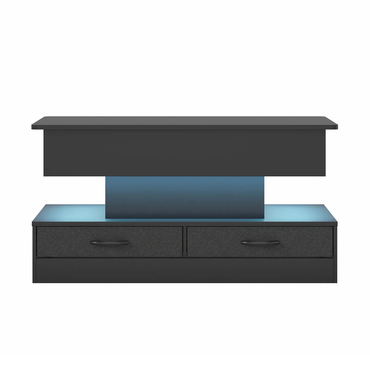 LED Lift Top Coffee Table in Black with 2-Tier Design and Drawers for Living Room