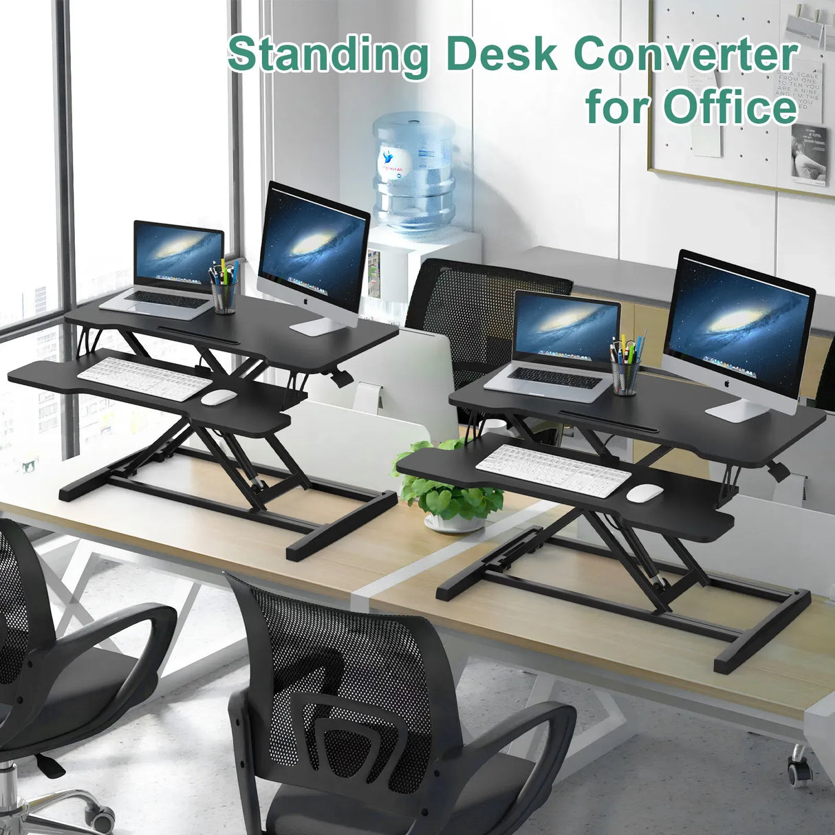 Height Adjustable Black Laptop Riser Desk with Two-Tier Design, 80x40cm
