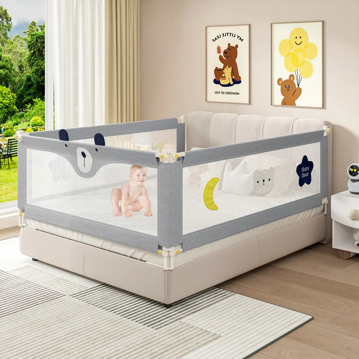 Adjustable Grey Baby Bed Rail Guard for Toddler Cot - 180x200cm