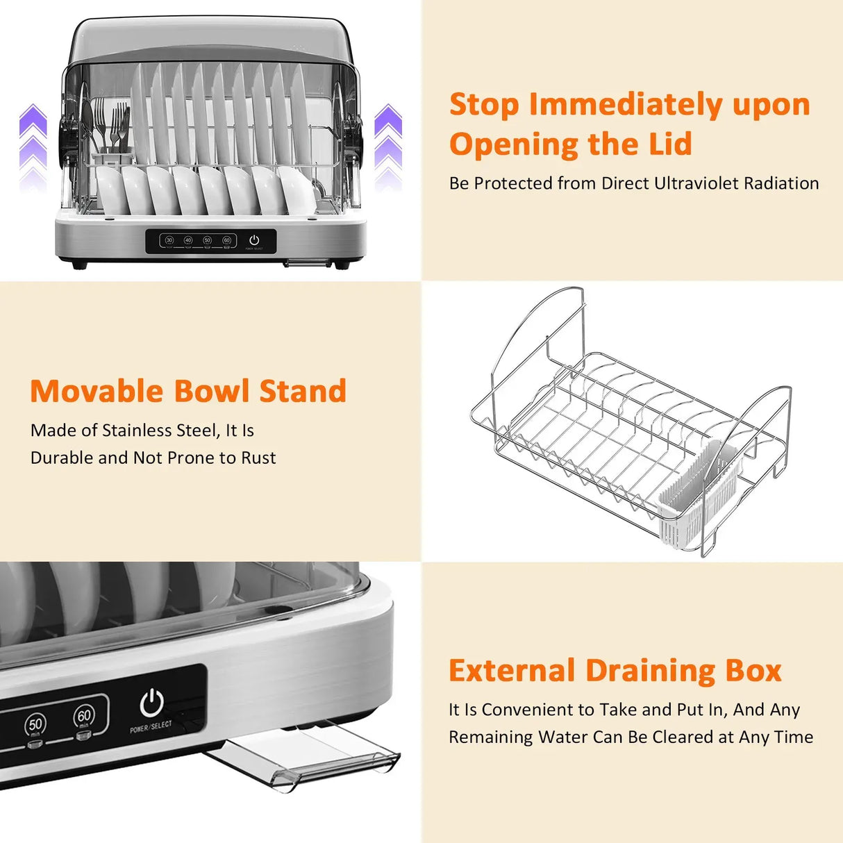 32L Black Countertop Steriliser Cabinet with Hot Air Drying Technology