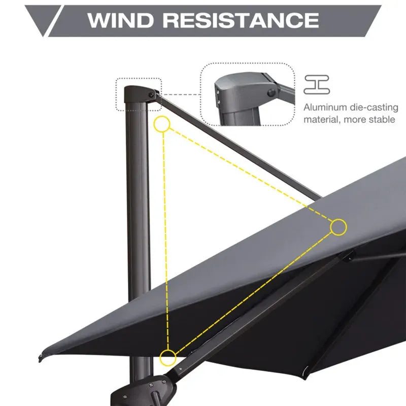 2.7x3.5m Grey Patio Cantilever Umbrella with 360-Degree Rotation