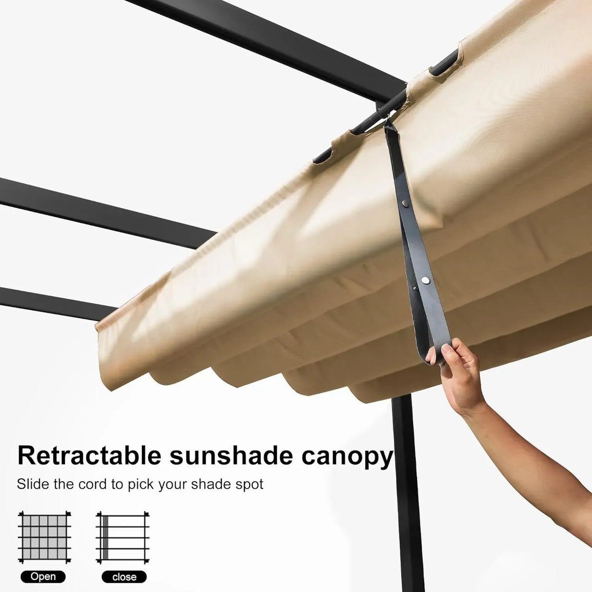 3x4m Beige Outdoor Garden Pergola with Extra Inclined Top Patio Gazebo