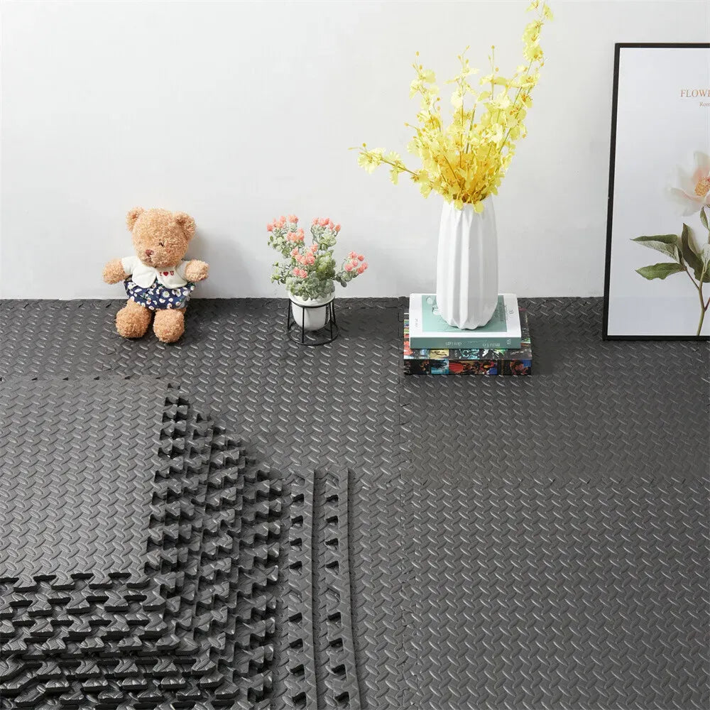 Black Interlocking Heavy Duty EVA Foam Gym Flooring Mats - 60x60cm - 24 Tiles