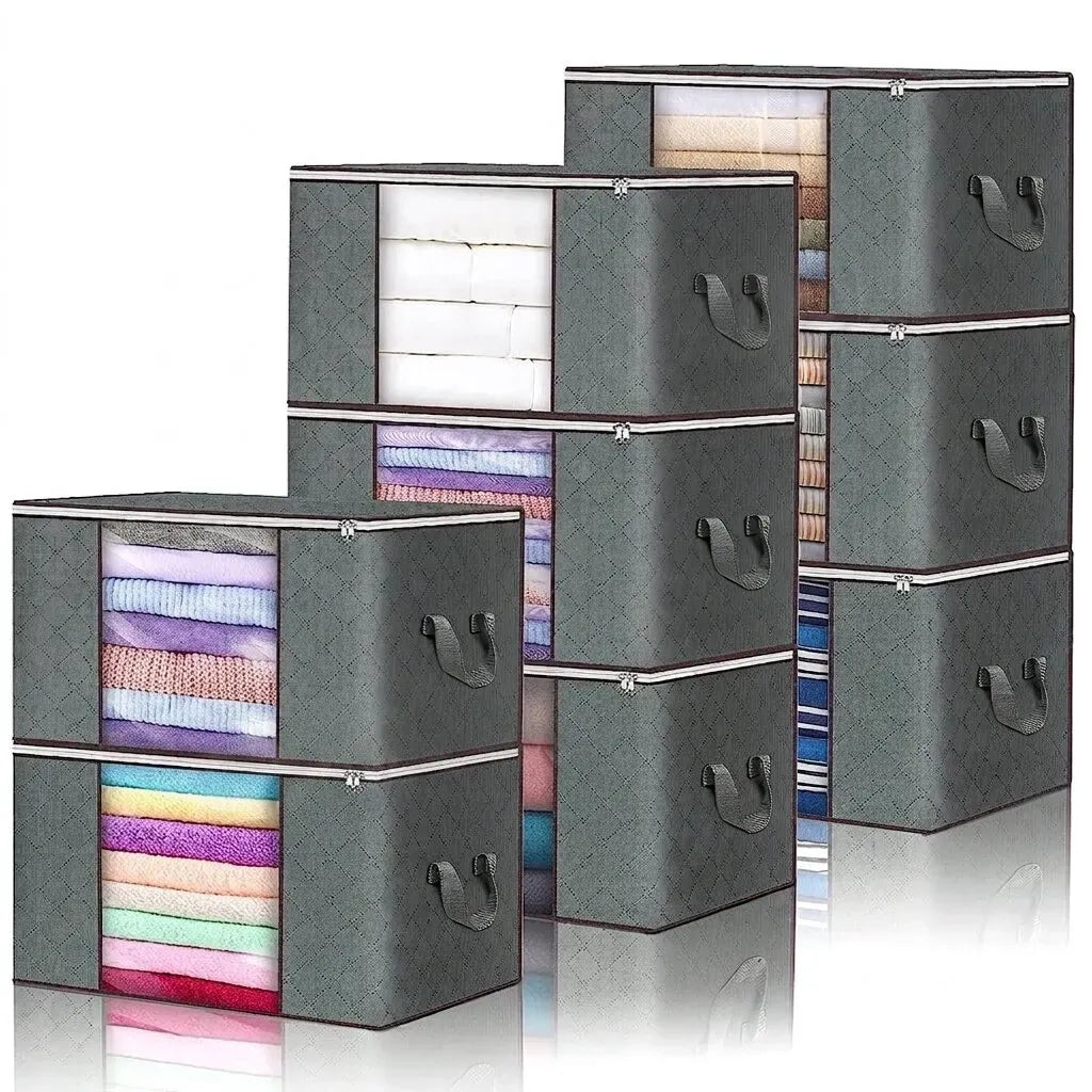 Large Grey Quilt Storage Bags 60x40x35cm - 2-Pack Non-Woven Fabric Organiser with Zipper