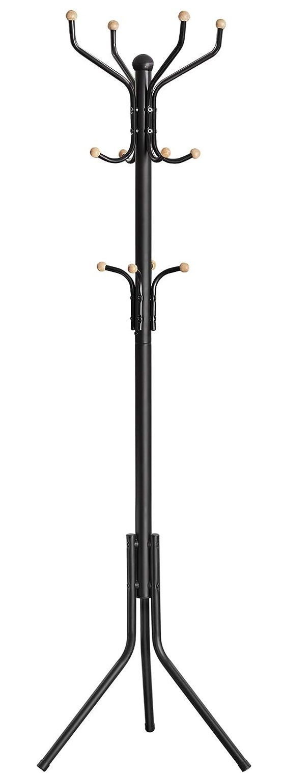 Stylish Black Metal Coat Rack with 12 Hooks and Space-Saving Design, 182cm