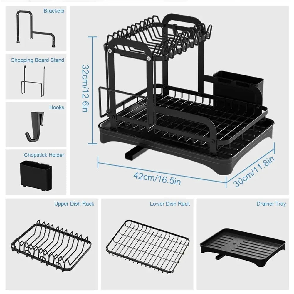 2 Tier Dish Drainer Rack with Drain Basket