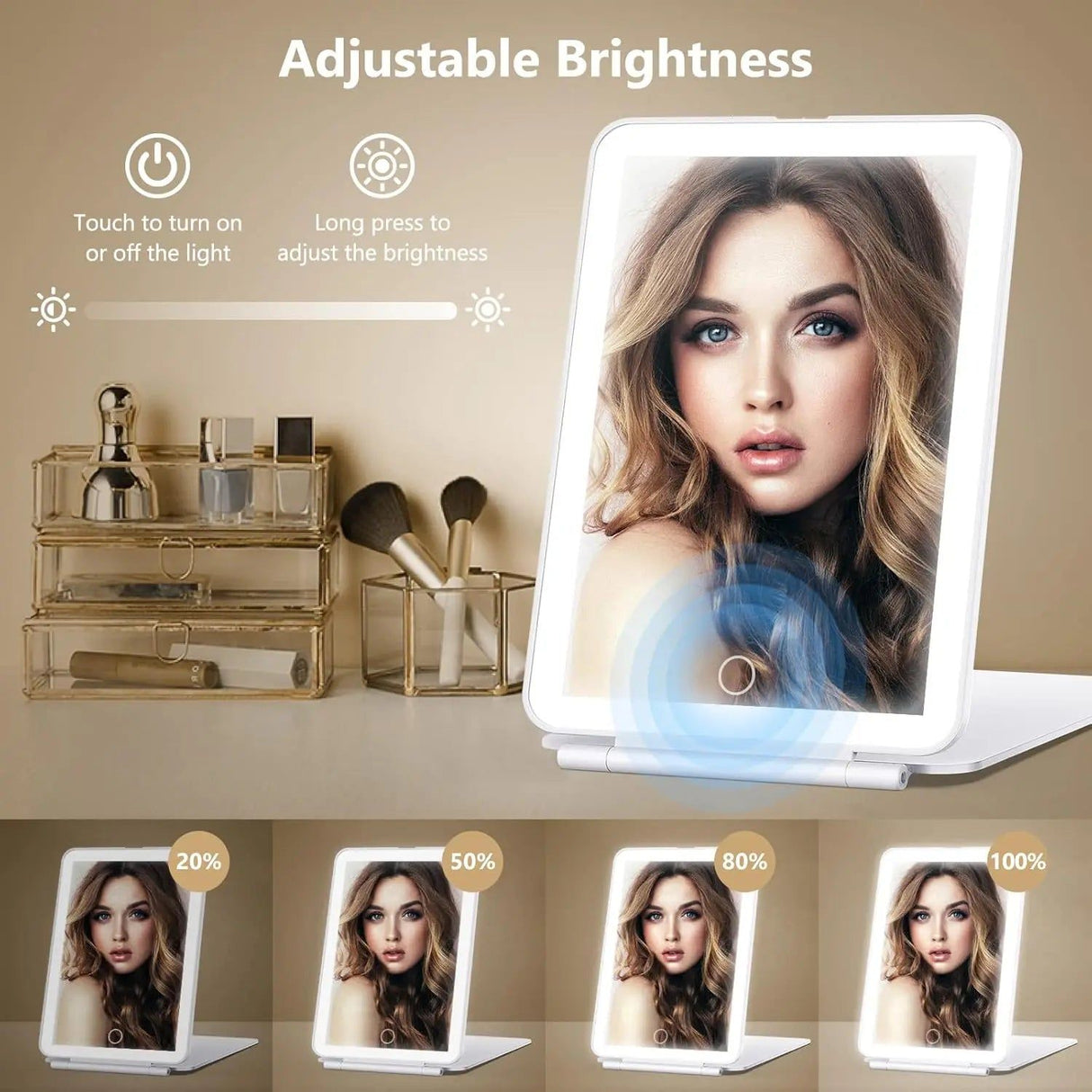LED Travel Makeup Mirror 3 Light Modes USB