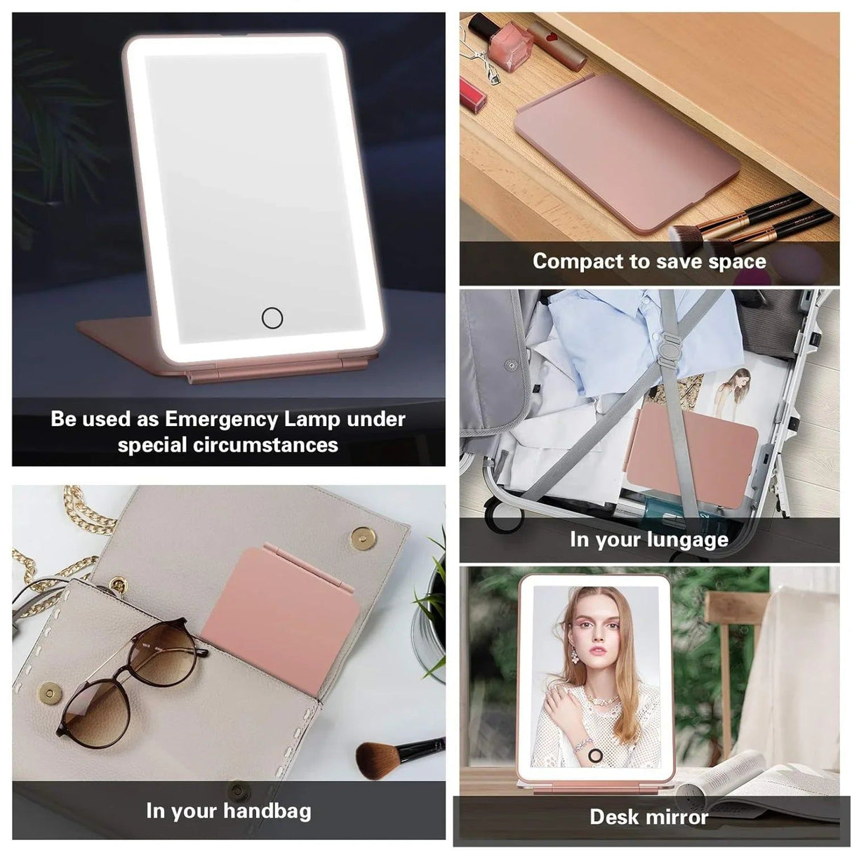 LED Travel Makeup Mirror 3 Light Modes USB