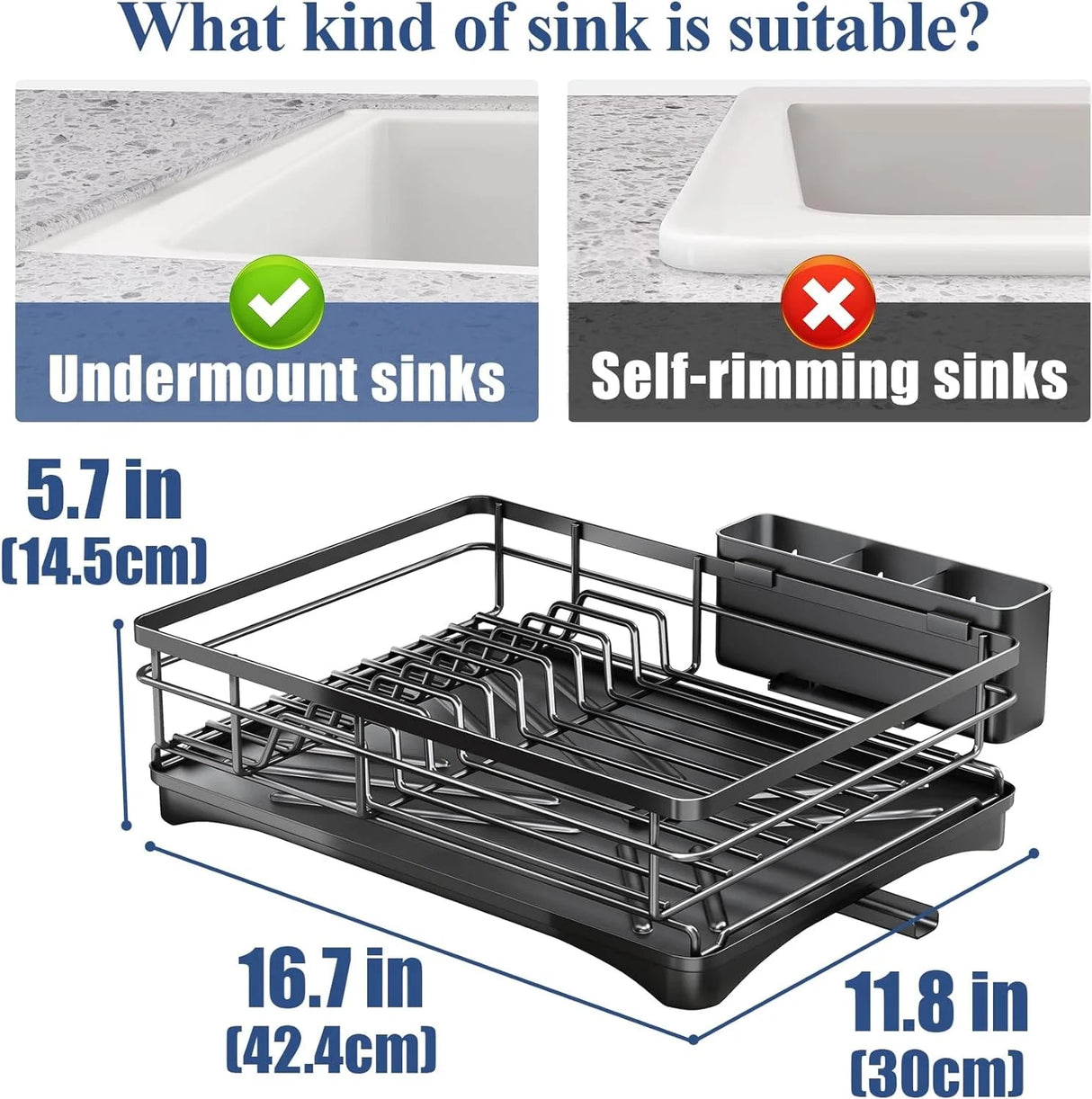 Large Dish Drying Rack with Drainboard Black