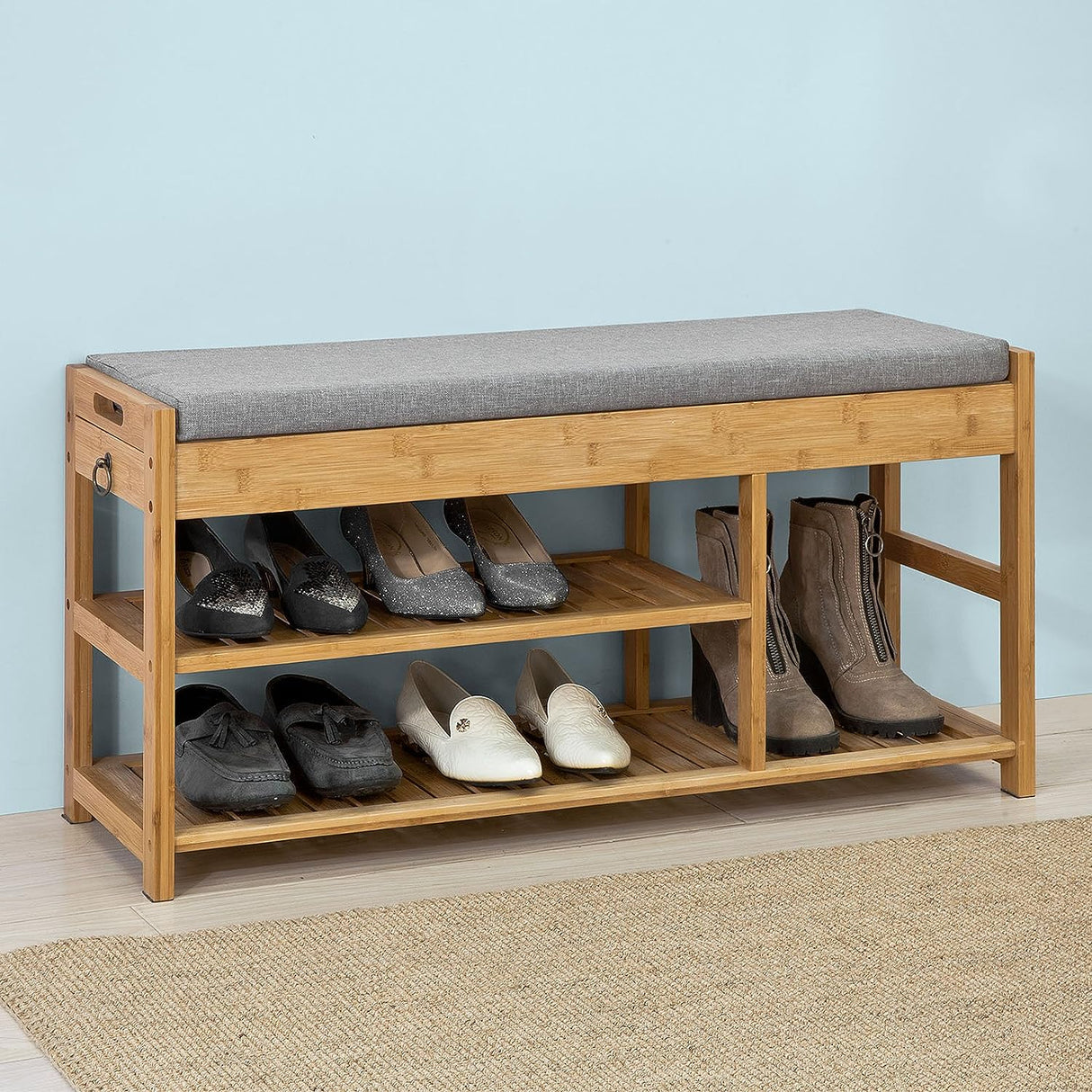 Bamboo Storage Bench with Lift Top and Drawers