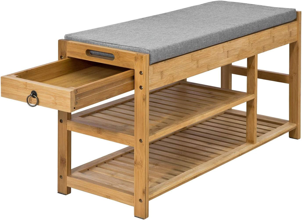 Bamboo Storage Bench with Lift Top and Drawers