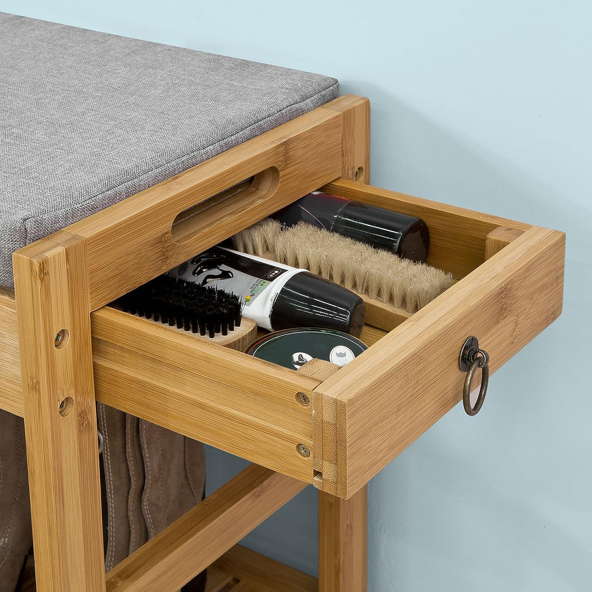 Bamboo Storage Bench with Lift Top and Drawers