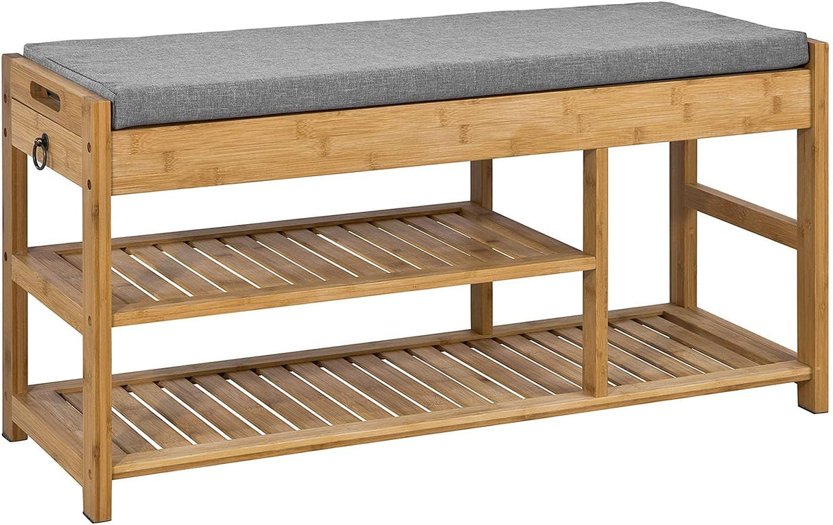 Bamboo Storage Bench with Lift Top and Drawers