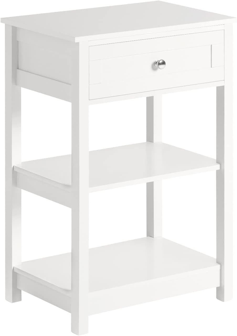 Elegant Bedside Storage Table with Drawer and Shelves