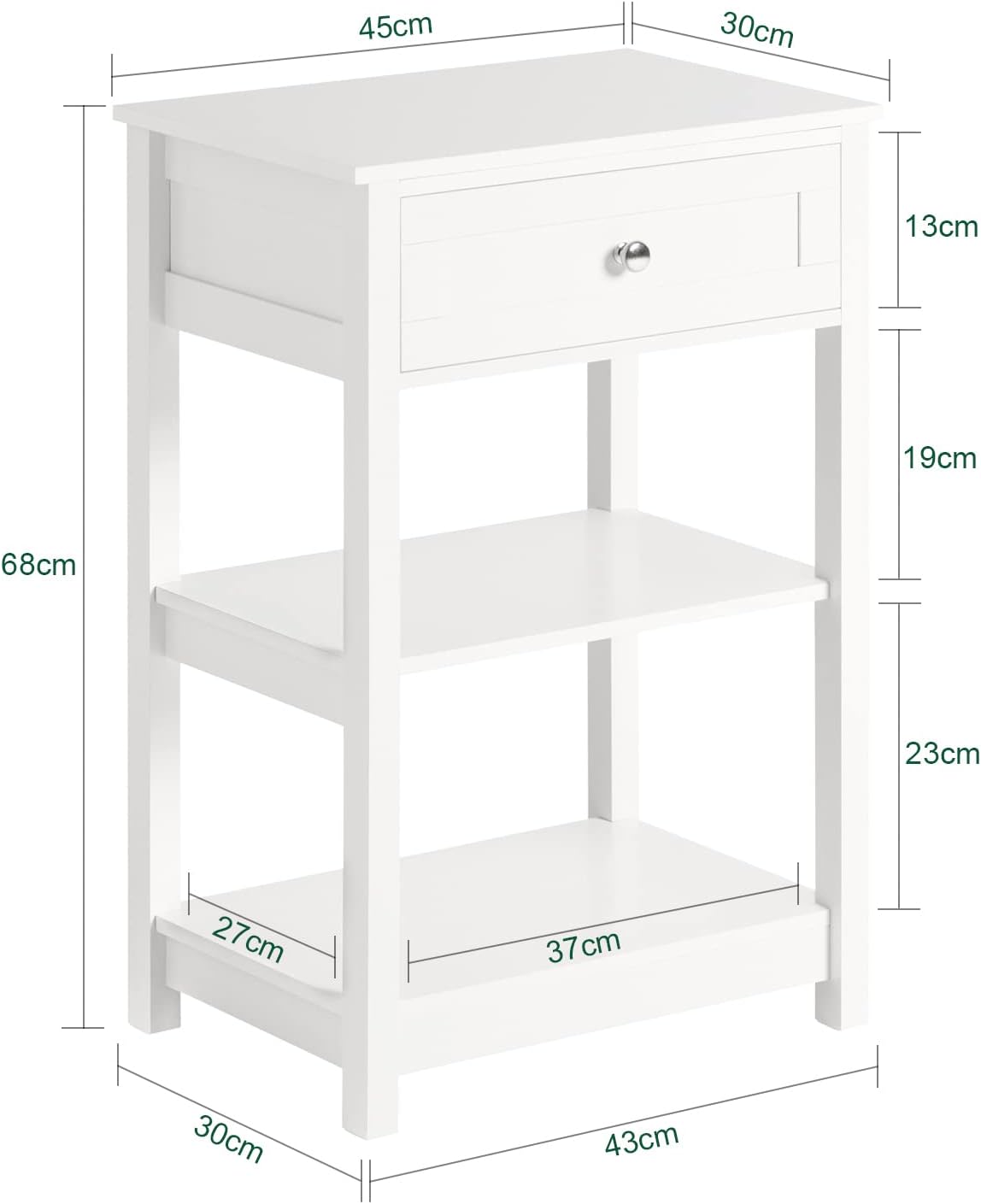 Elegant Bedside Storage Table with Drawer and Shelves