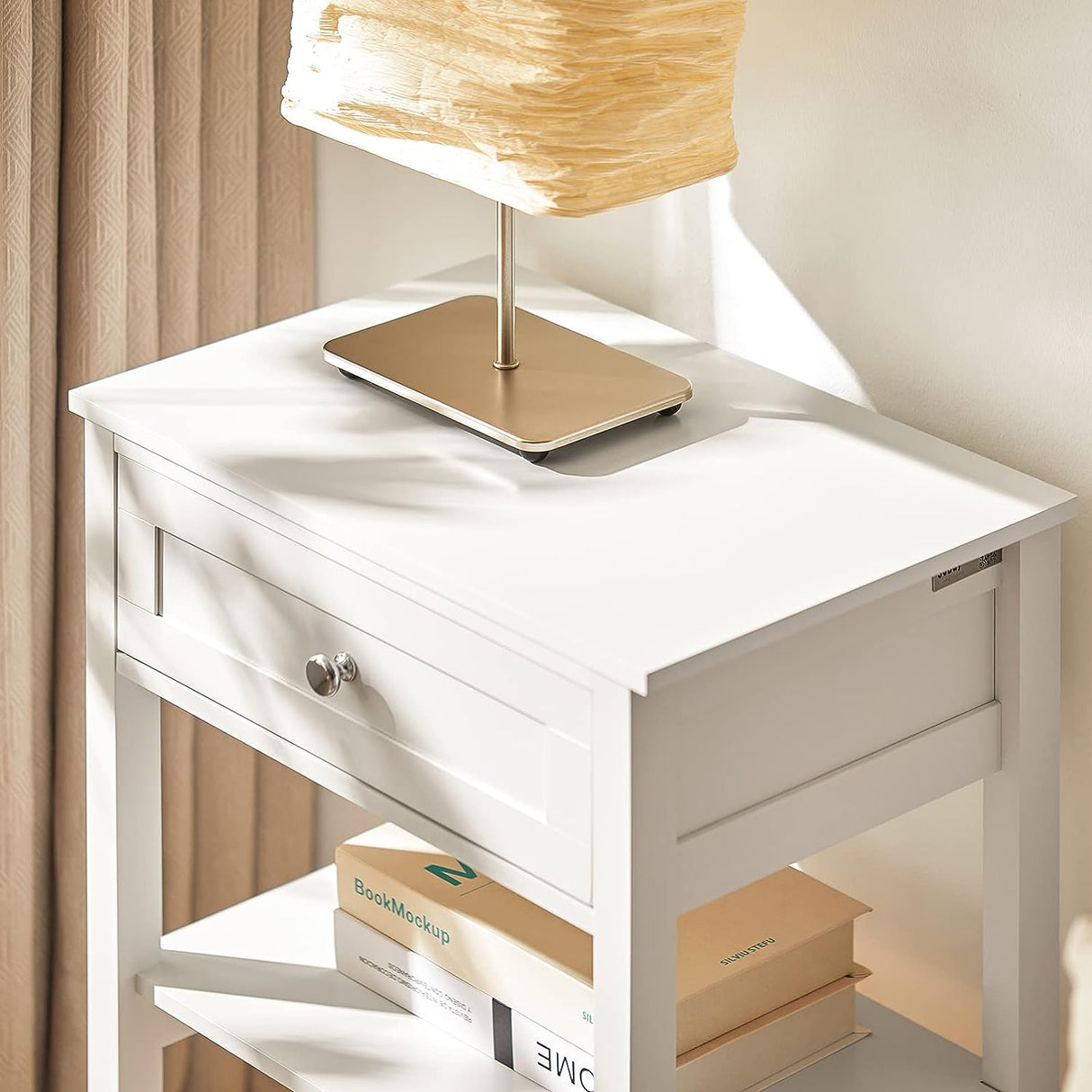Elegant Bedside Storage Table with Drawer and Shelves