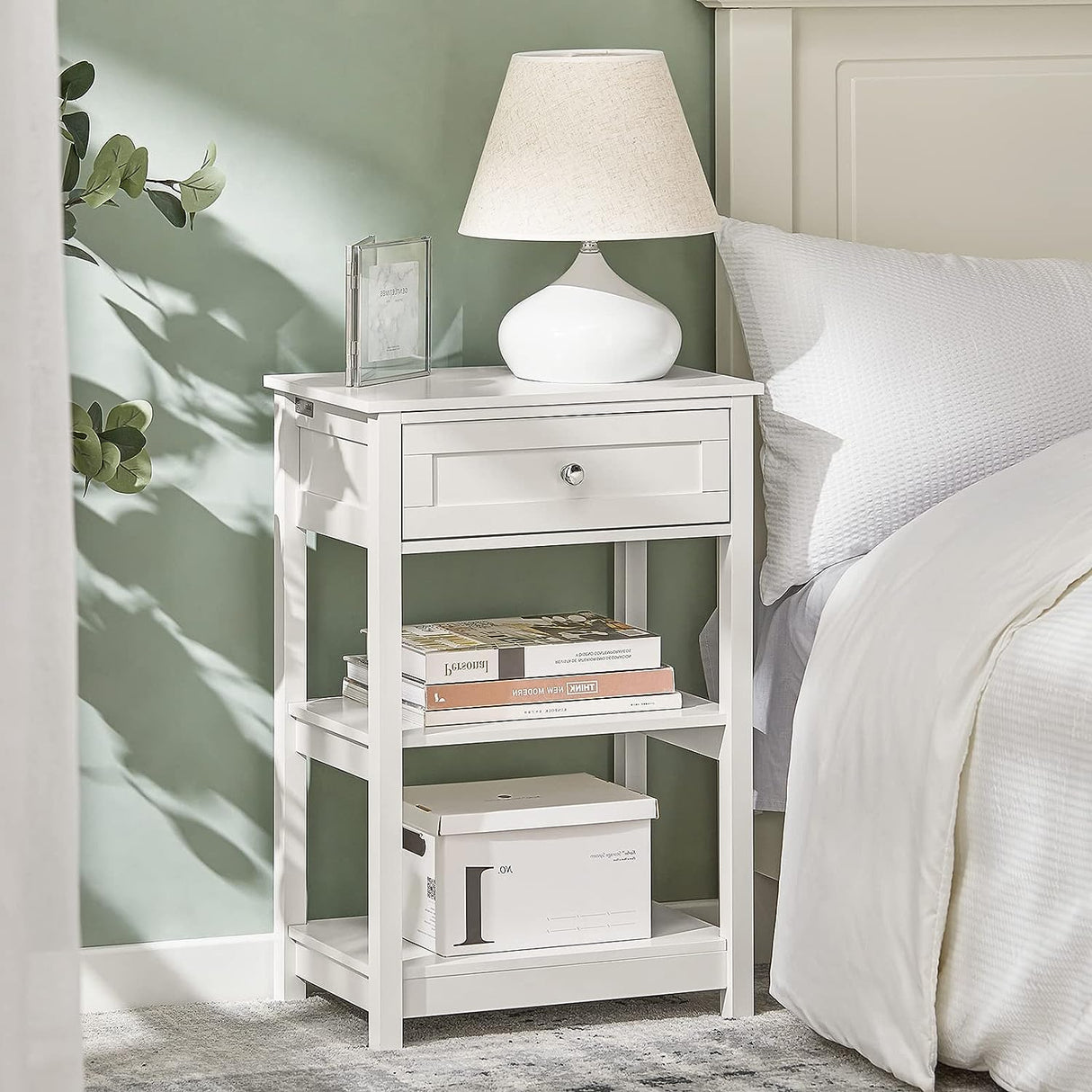 Elegant Bedside Storage Table with Drawer and Shelves