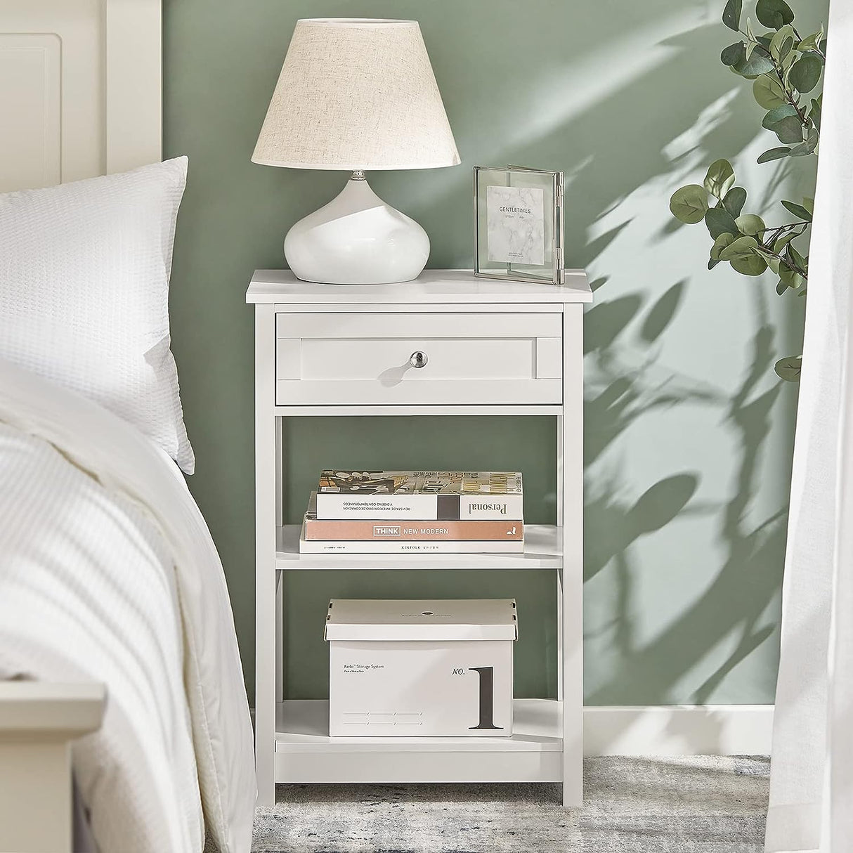 Elegant Bedside Storage Table with Drawer and Shelves