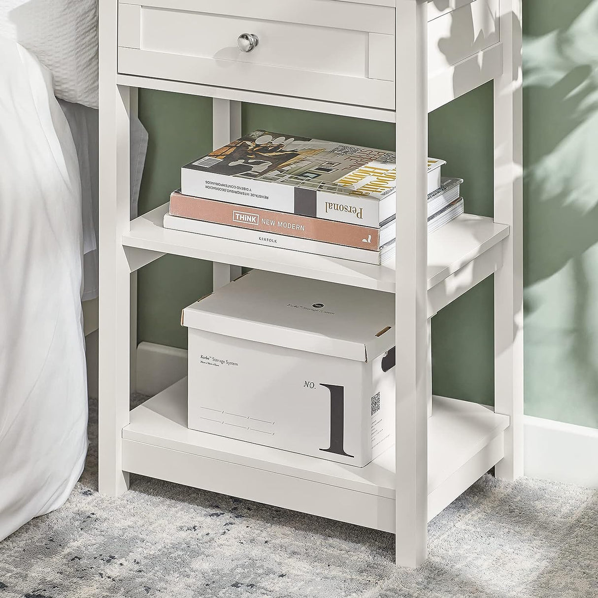 Elegant Bedside Storage Table with Drawer and Shelves