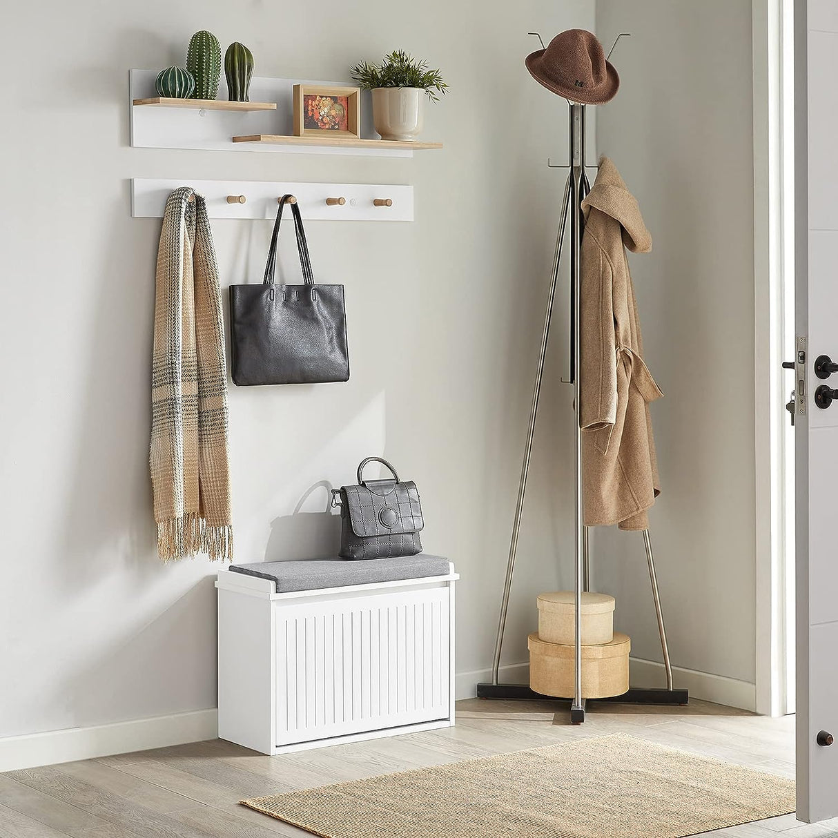 Modern Multifunctional Shoe Storage Bench with Cushion Seat