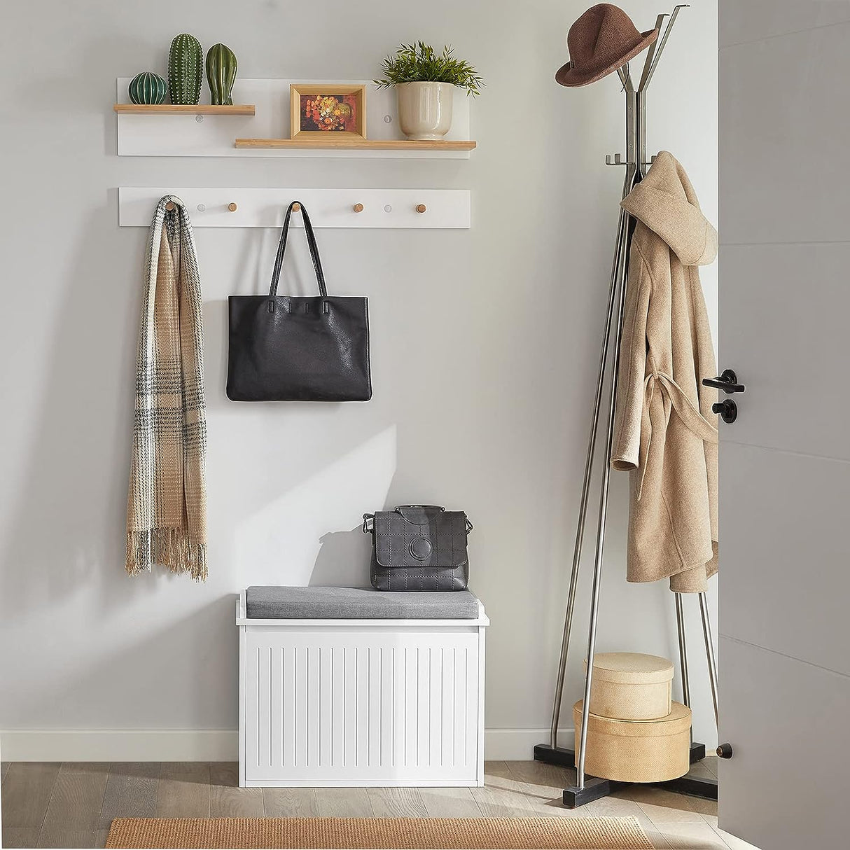 Modern Multifunctional Shoe Storage Bench with Cushion Seat