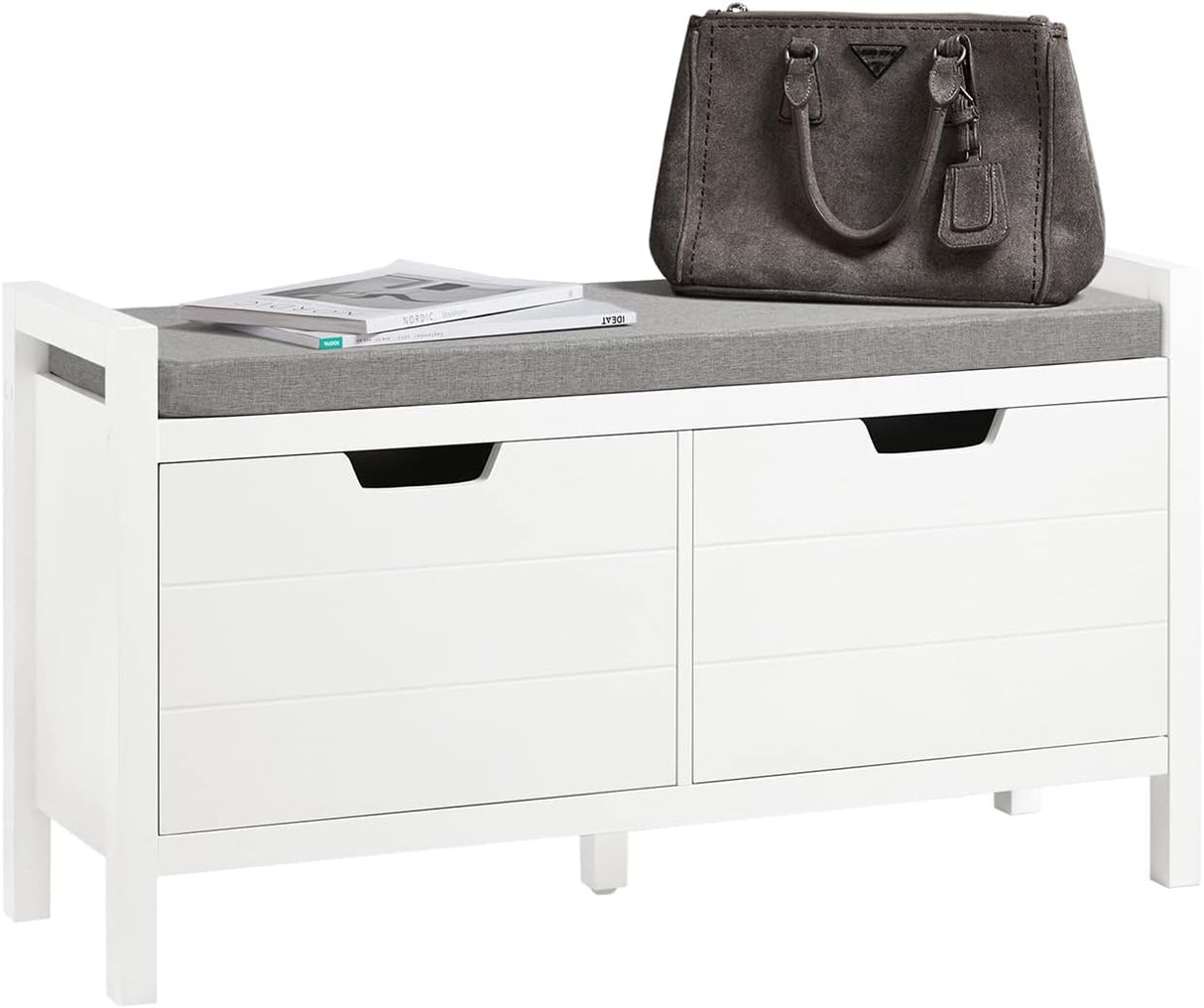 Modern White Shoe Storage Bench with Cushion Seat