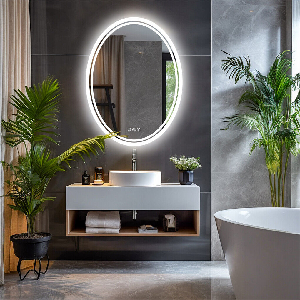 600x800mm LED Bathroom Mirror Oval Anti-Fog Dimmable