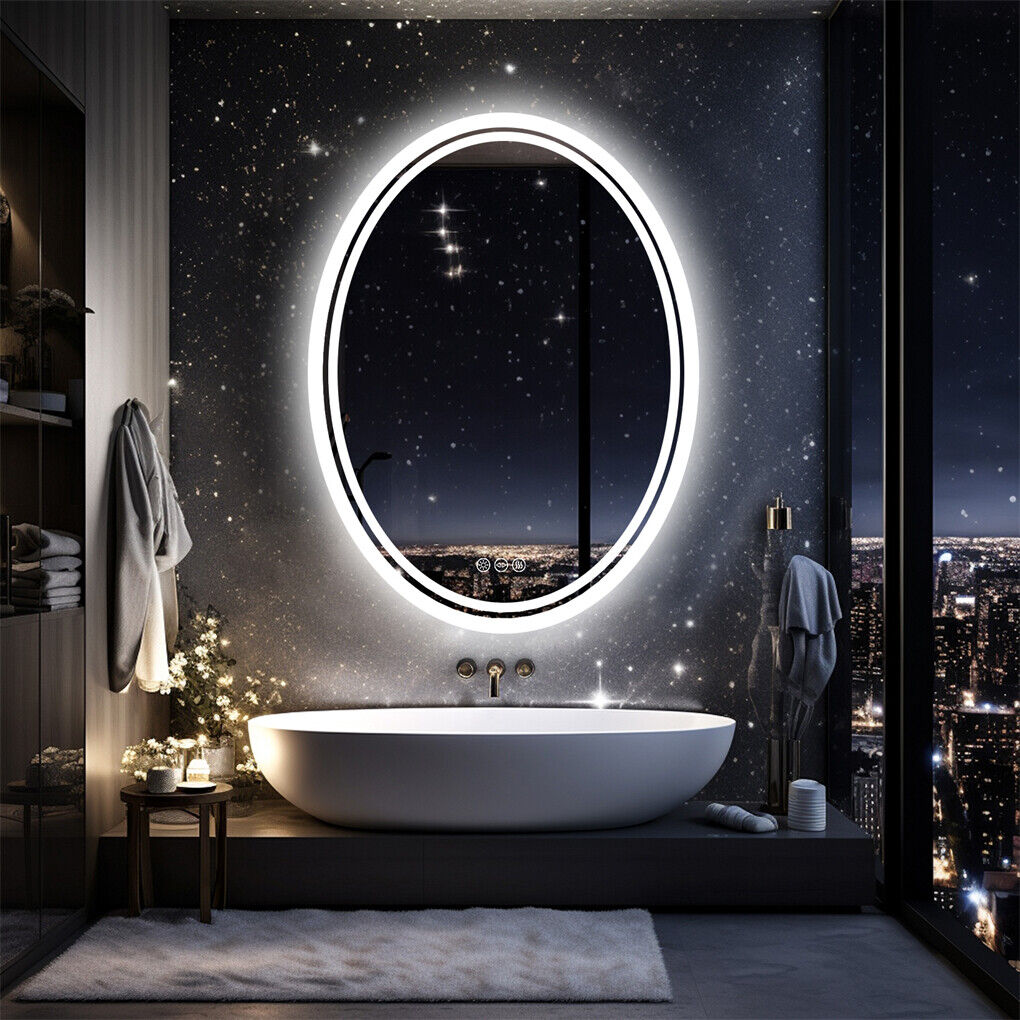 600x800mm LED Bathroom Mirror Oval Anti-Fog Dimmable