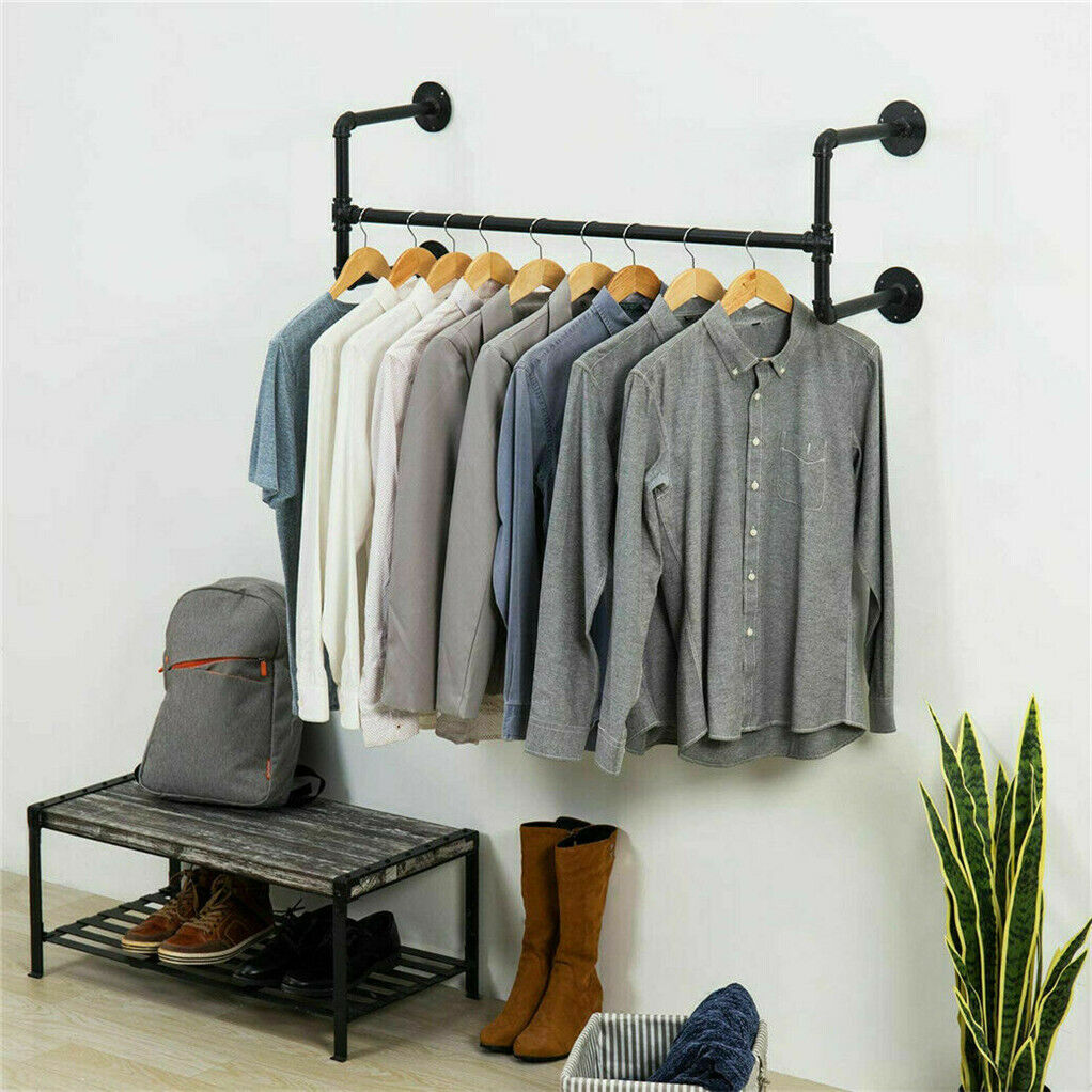 Iron Wall Mounted Clothes Rack with Shelf Garment Display