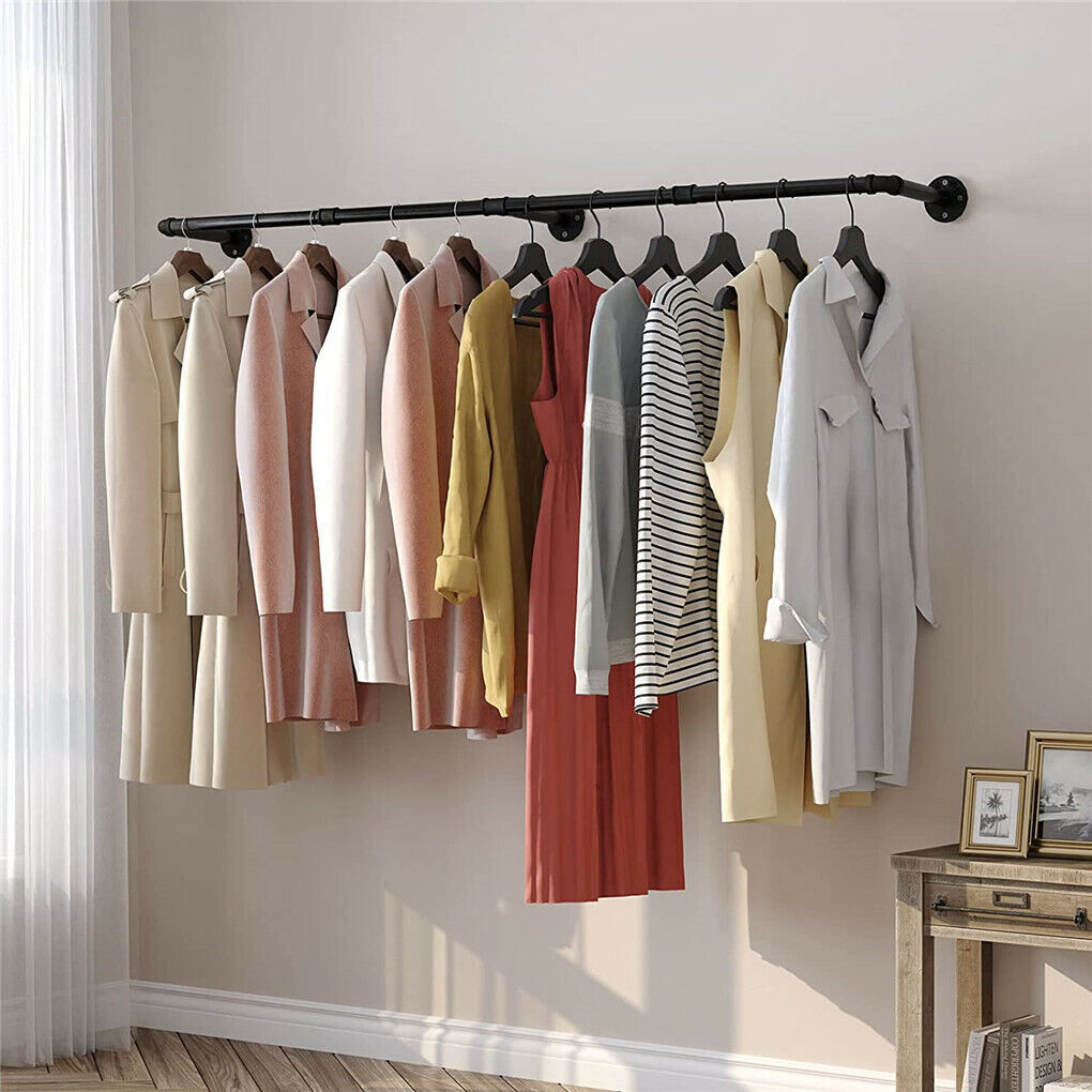 Industrial Iron Pipe Clothes Rail Vintage Wall Shelf