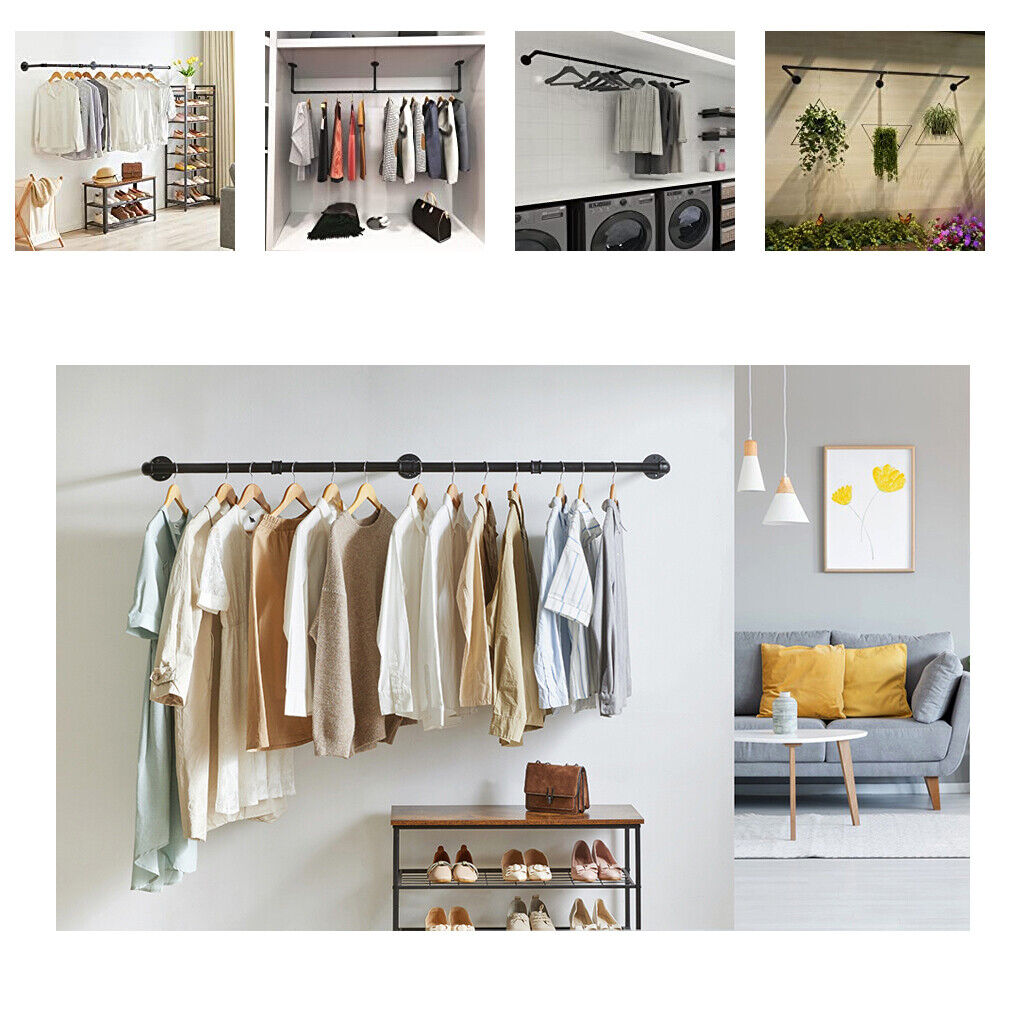 Industrial Iron Pipe Clothes Rail Vintage Wall Shelf