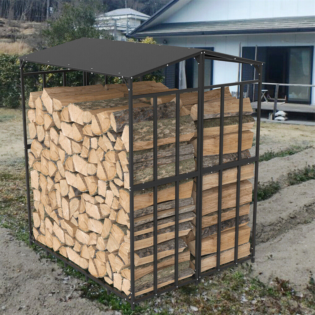 Metal Log Storage Shed Outdoor Firewood Rack Holder