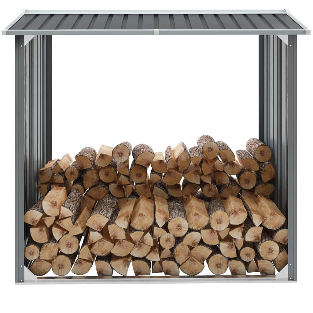 Outdoor Log Storage Shed 91cm Firewood Rack Steel w/ Raised Floor & Sloping Roof