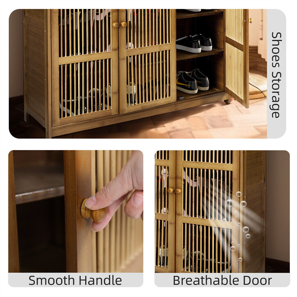 XXL 4-Tier Bamboo Shoe Rack Cabinet with Doors, Drawers