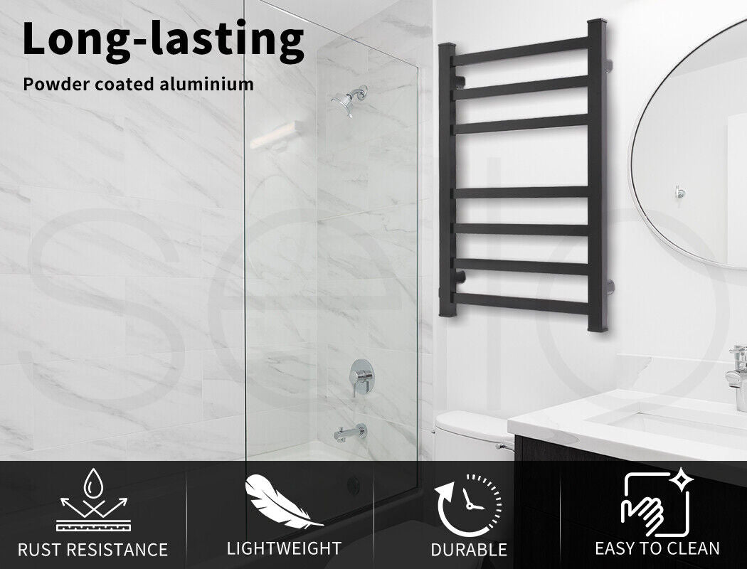 Aluminium Heated Towel Rail 7-Bar Electric Warmer Black