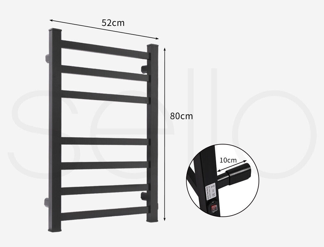 Aluminium Heated Towel Rail 7-Bar Electric Warmer Black