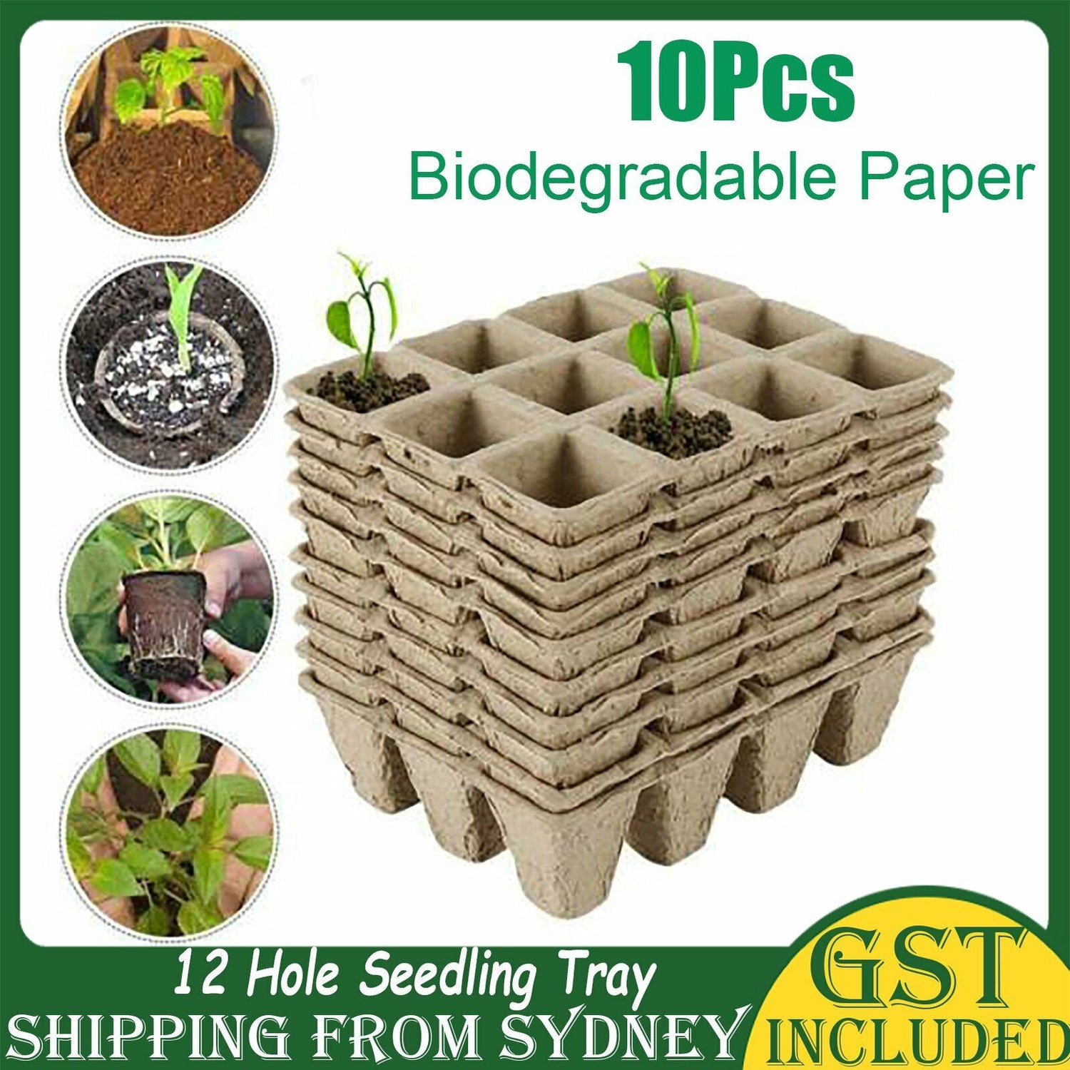 10pcs Biodegradable Seedling Trays 12-Hole Garden Starter