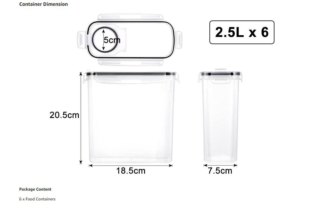 6PCS Food Storage Containers Kitchen Dry Pantry Organiser Airtight Lids