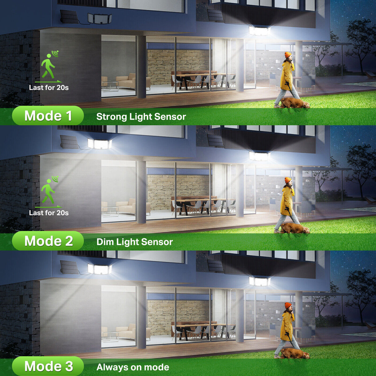 234 LED Solar Motion Sensor Light 5500K Cool Black Outdoor Security Flood Lamp