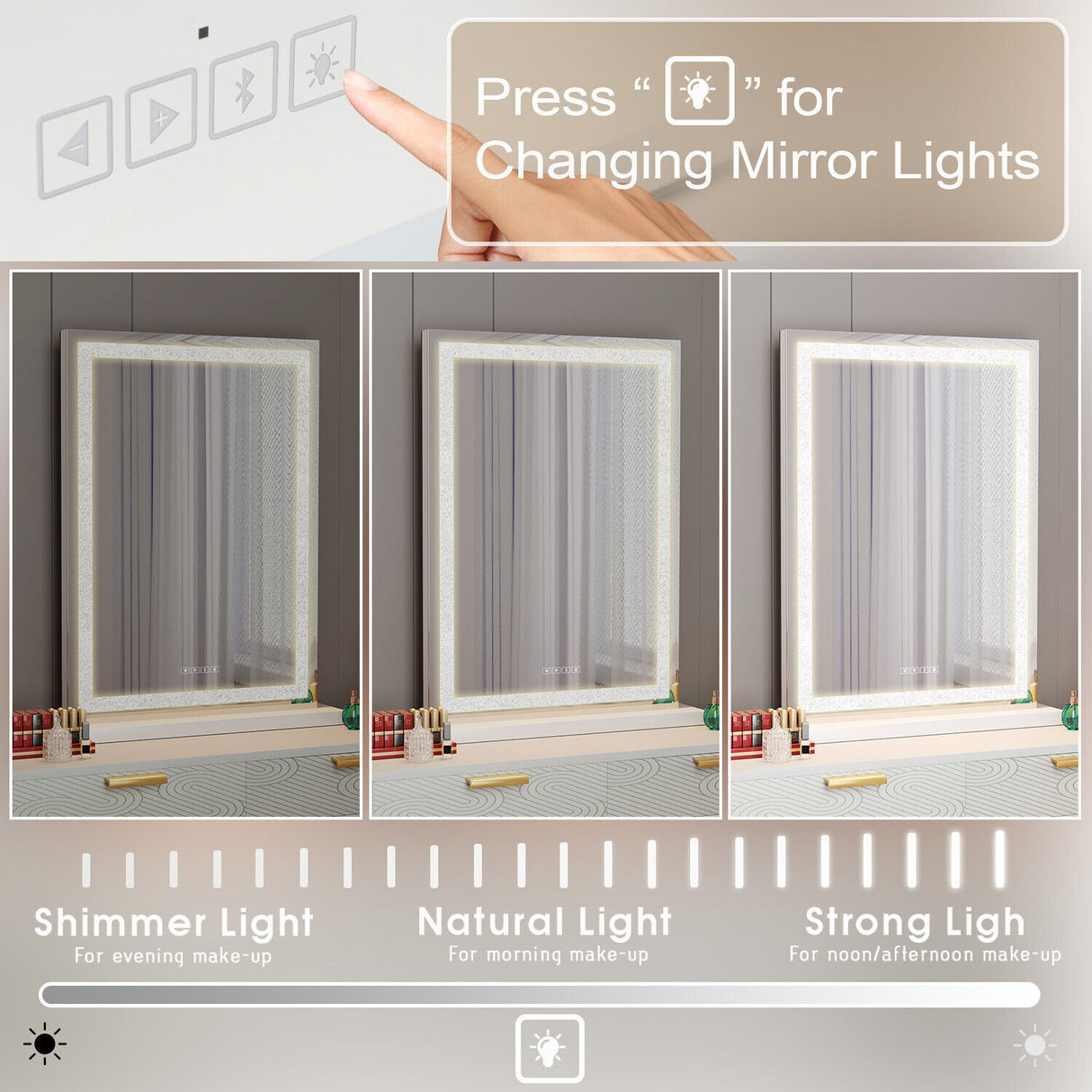 Crystal Vanity Mirror 80CM LED Bluetooth Magnifying