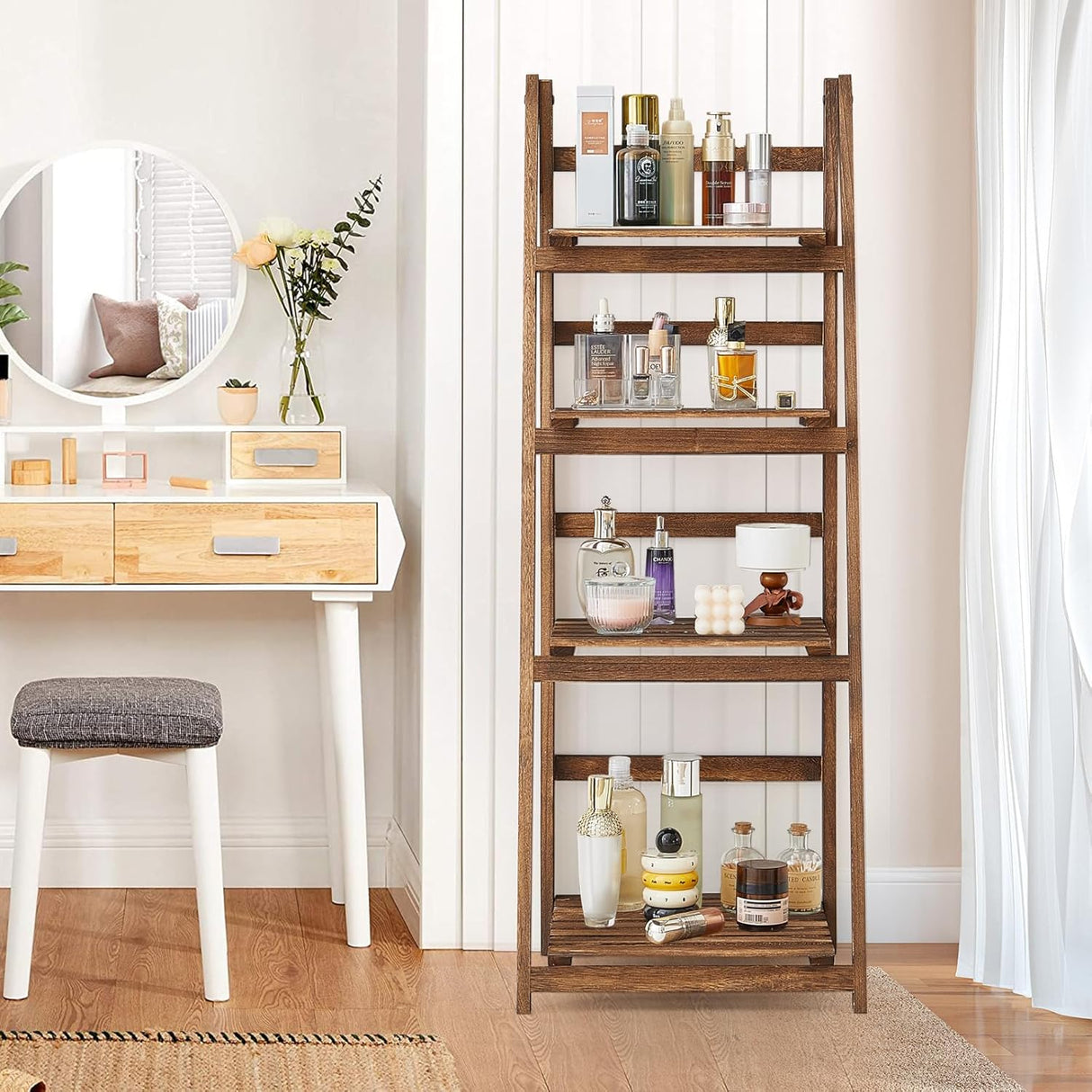 Rustic Wood 4 Tier Plant Stand Bookshelf 38CM Corner Shelf