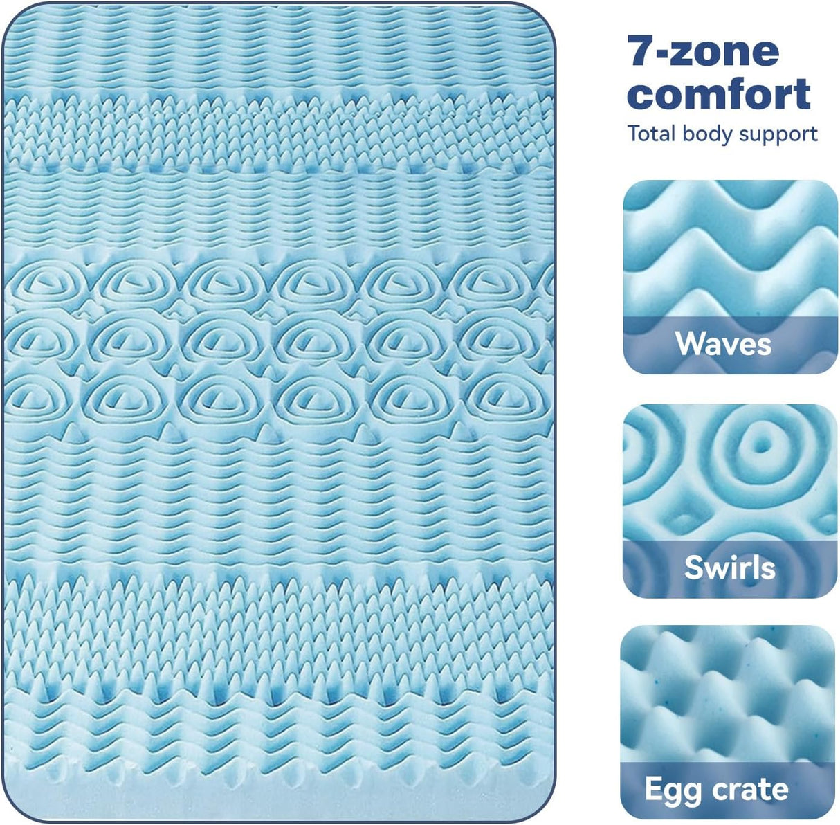 Queen Memory Foam Mattress Topper 7-Zone Bamboo Cover Breathable