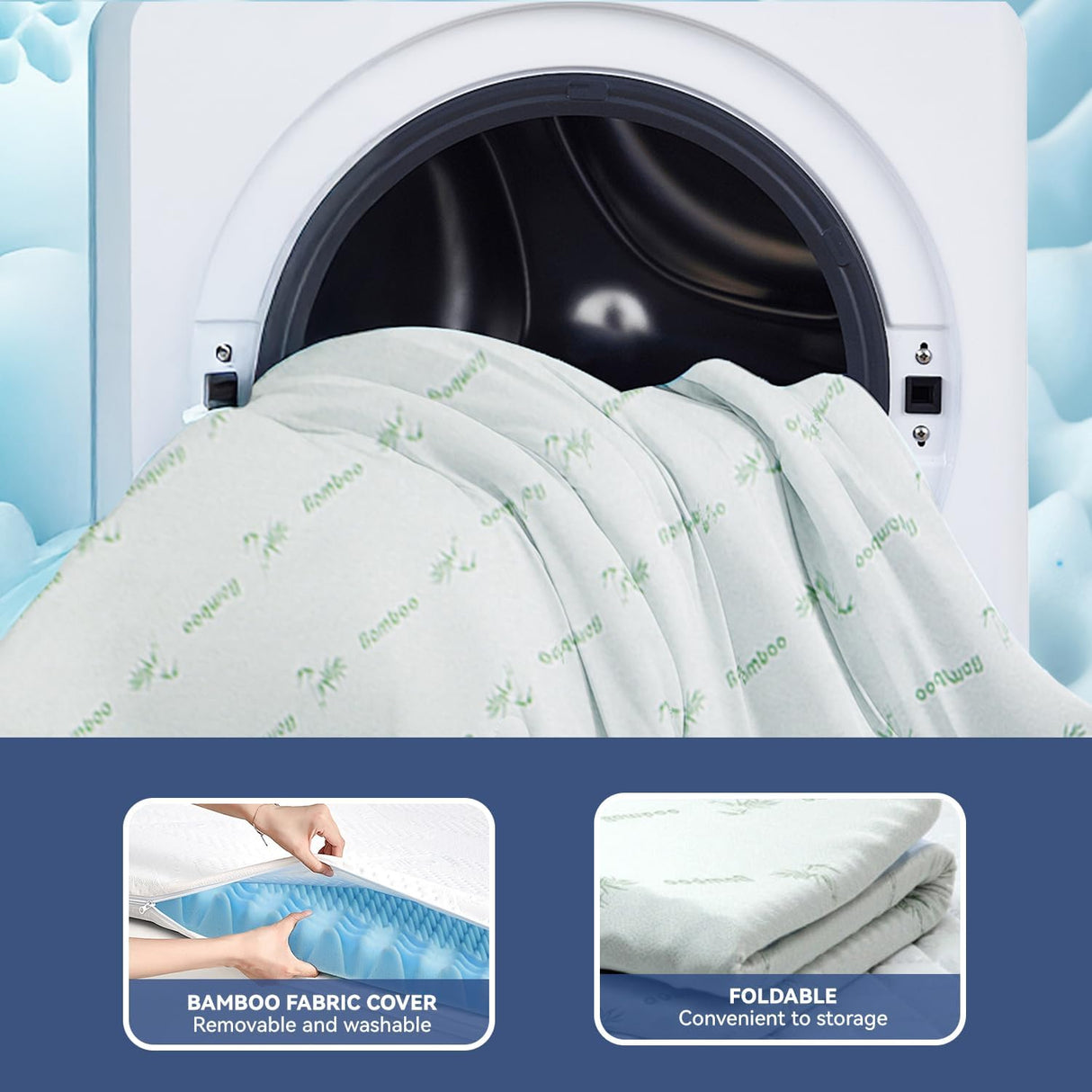 Queen Memory Foam Mattress Topper 7-Zone Bamboo Cover Breathable