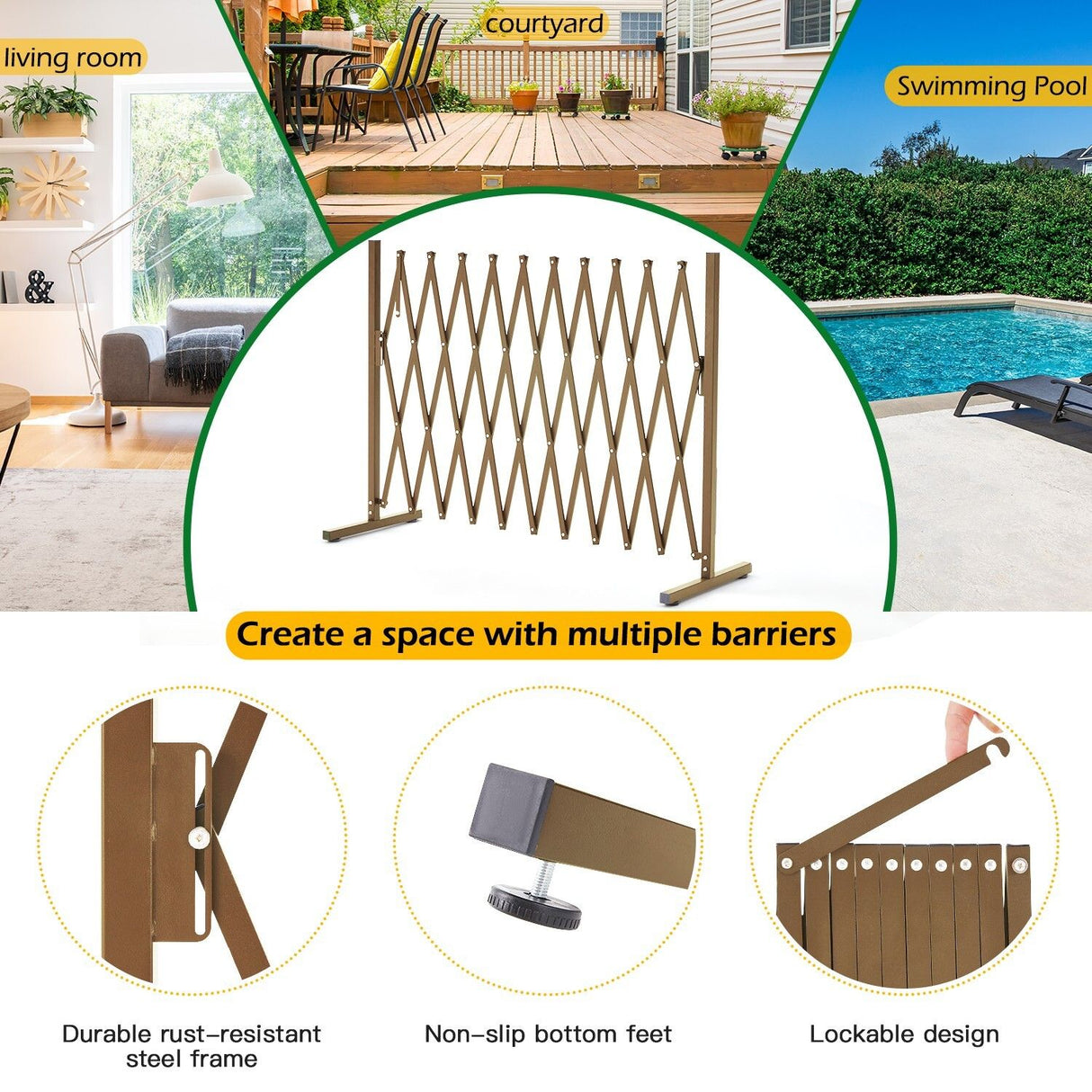 Expandable Aluminum Garden Fence Gate Rectangular