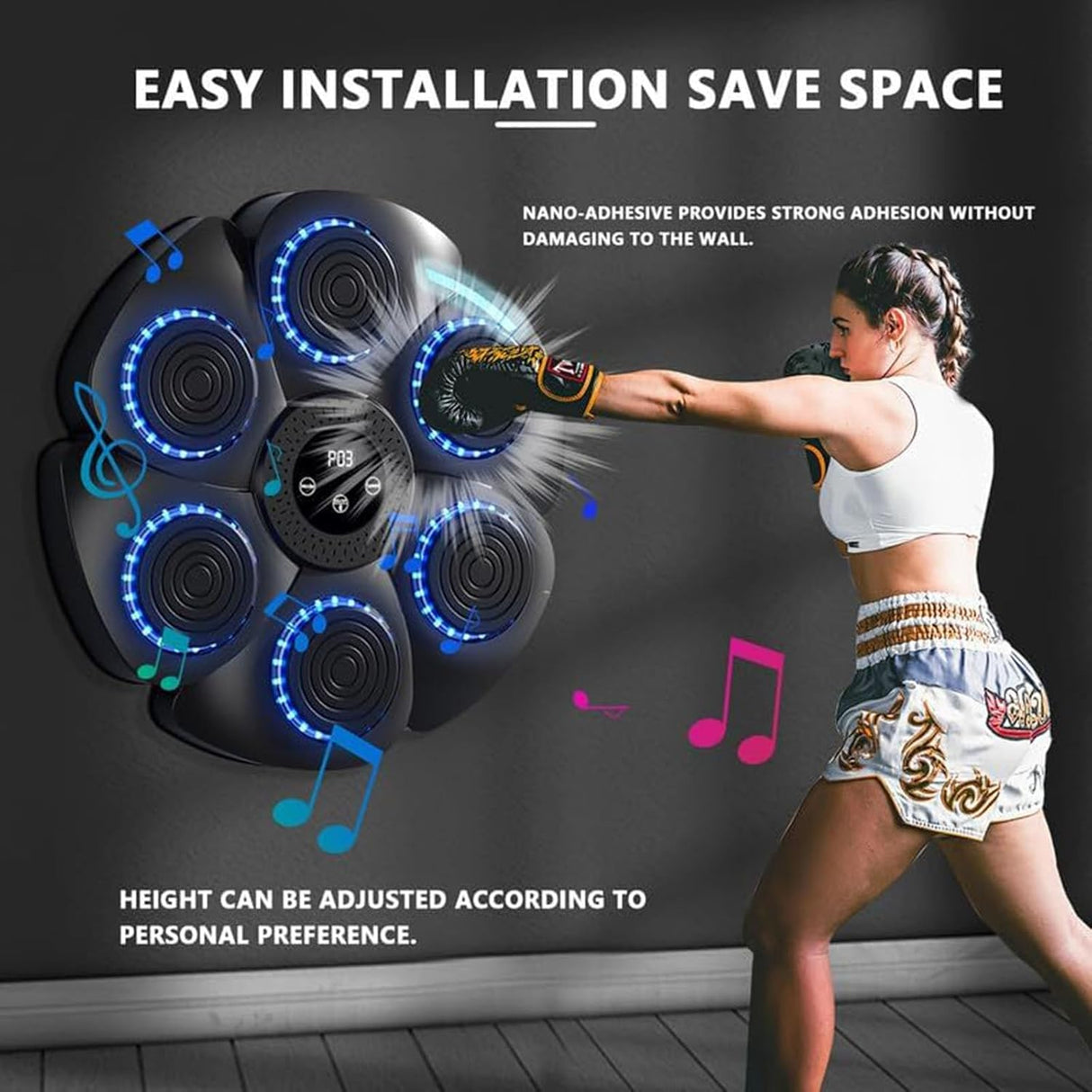 Wall Mount Boxing Machine Bluetooth Black Punch Pad + Gloves