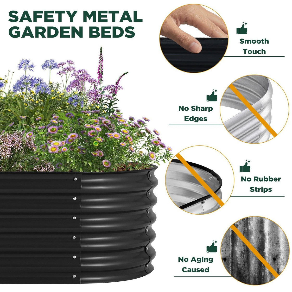 Oval Raised Garden Bed 160x80x42cm Galvanised Steel Planter