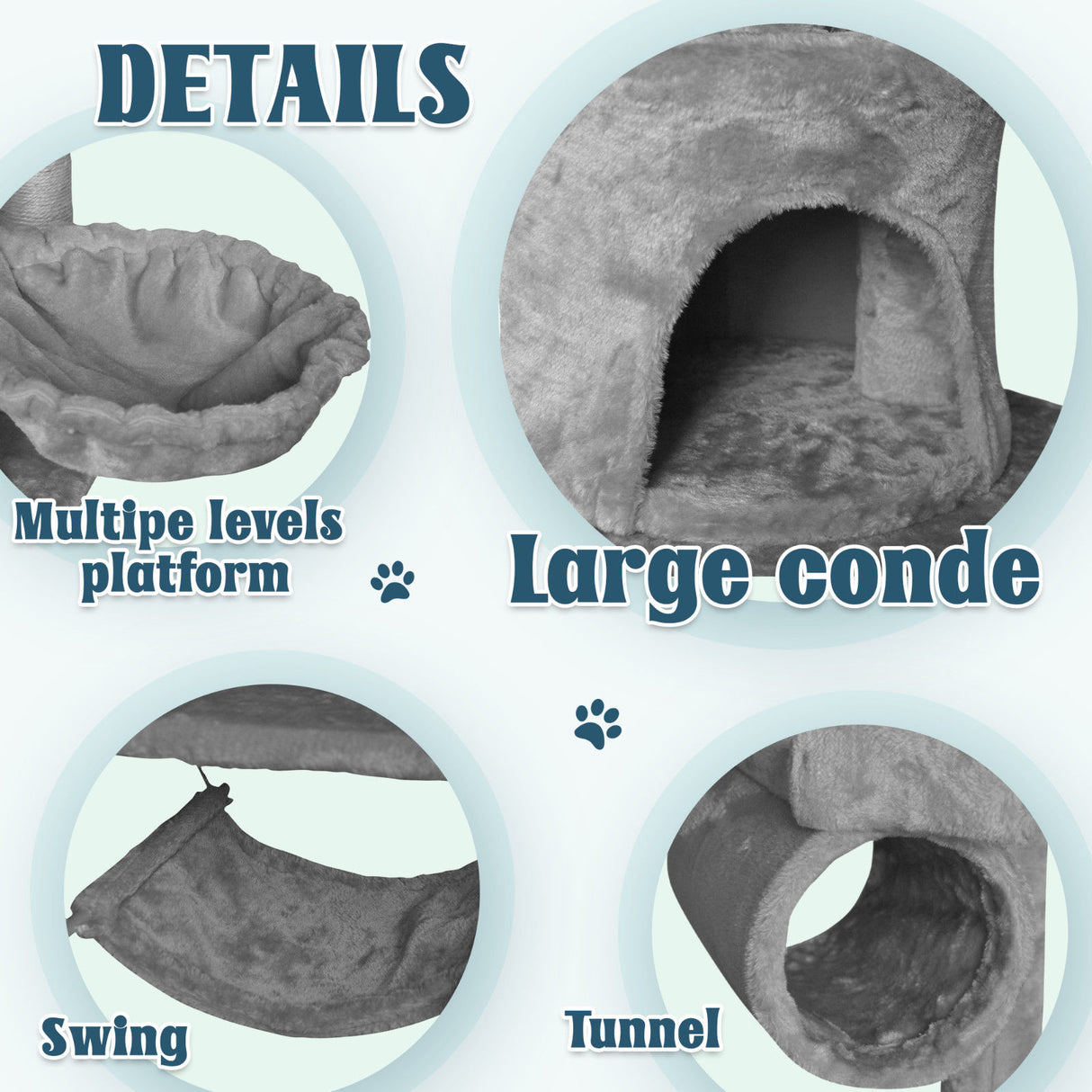 Grey Cat Tree Tower Condo Scratching Post Bed Stand 1.4M