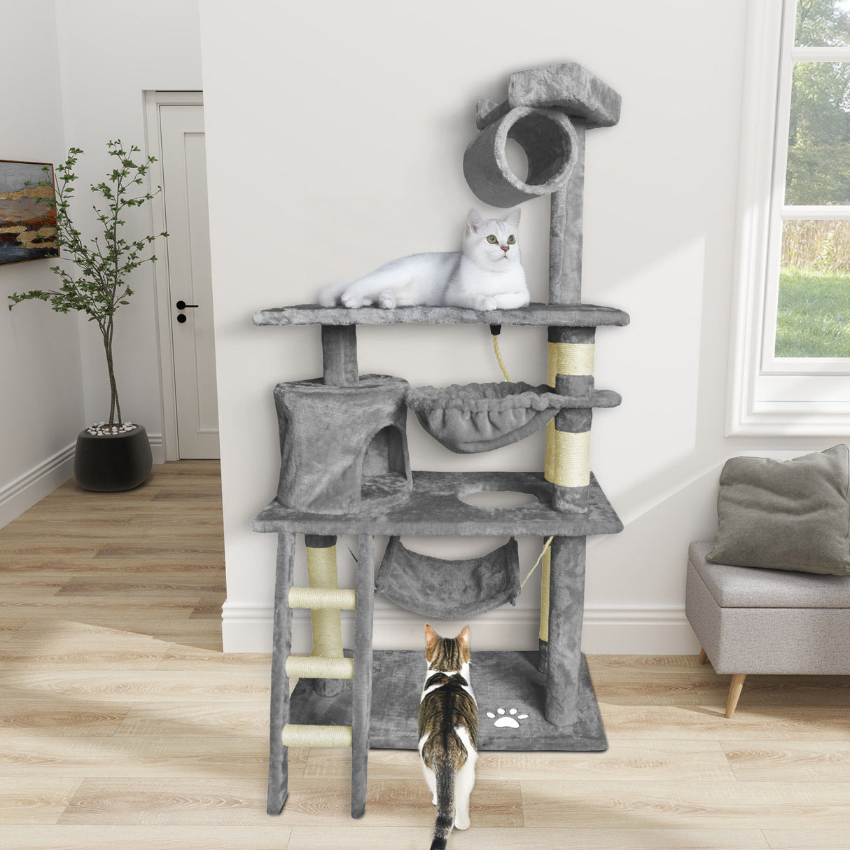 Grey Cat Tree Tower Condo Scratching Post Bed Stand 1.4M
