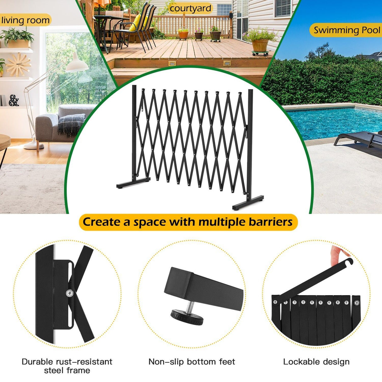 Retractable Aluminium Garden Gate Pet Fence Durable Indoor Outdoor